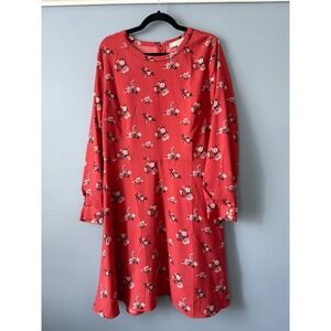 Women's LOFT Deep Coral Floral Long Sleeve Knee Length A-Line Dress Size‎ 14